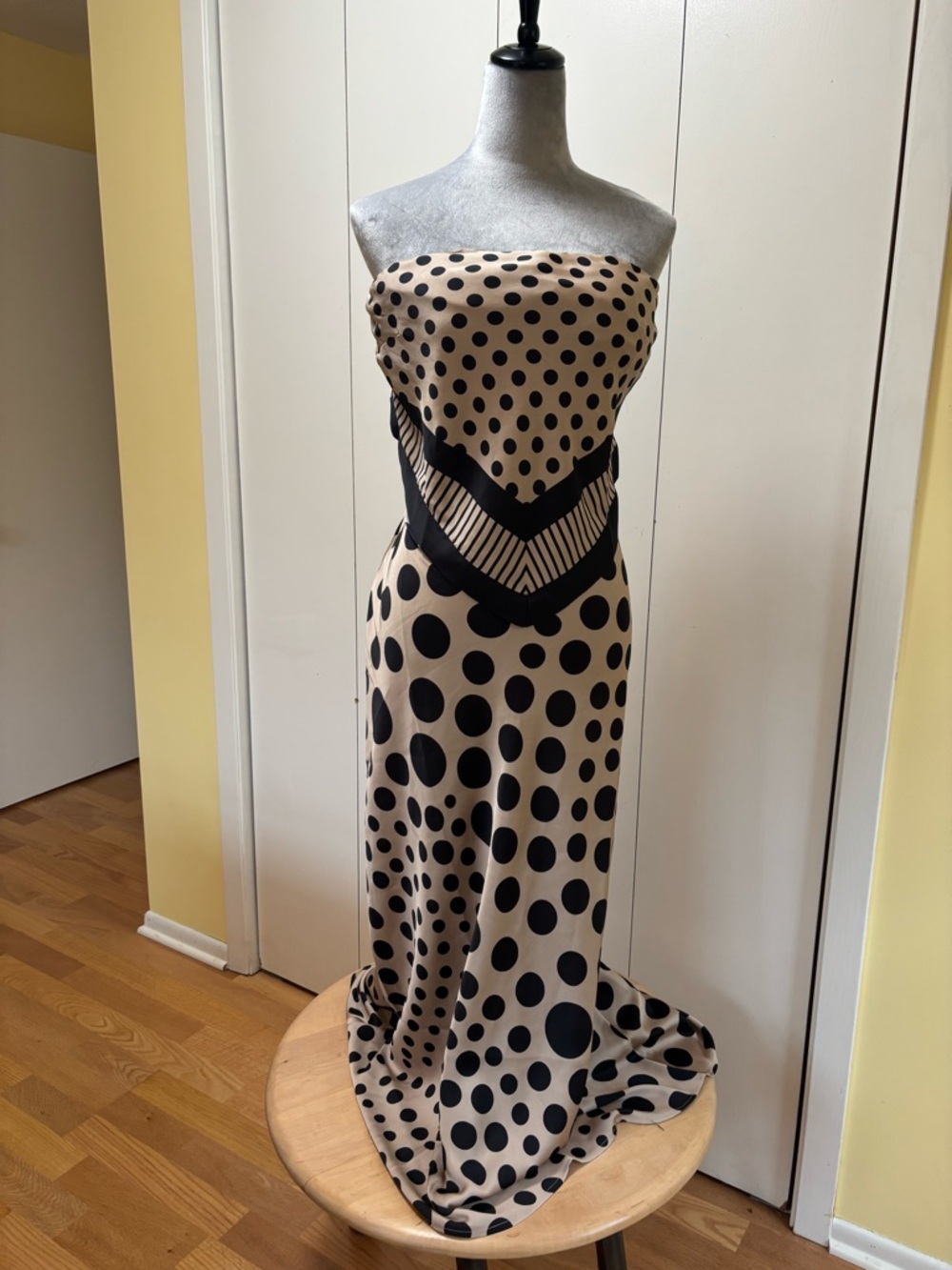 Beige and Black Polka Dot Strapless Maxi Dress XL from Free People